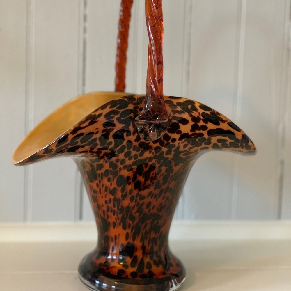 Vintage Murano Glass Tortoise Shell Basket